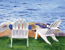 Load image into Gallery viewer, Two Adirondacks by the water's edge just watching the world go by