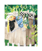 Load image into Gallery viewer, I love this outdoor shower located in Cotuit on Cape Cod.  It has all the life vests or water skiing vests hanging on the outdoor shower walls to dry.  Surrounded by trees and a white picket fence in the front