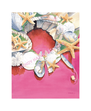 Load image into Gallery viewer, Shell Wreath by the Sea on a pink front door in Bremen, Maine.  Anyone who has lived a winter in Maine; a Pink front door is a colorful sight to see