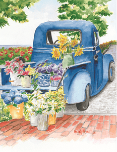 Blue Truck with Flowers | Hand Cut Card