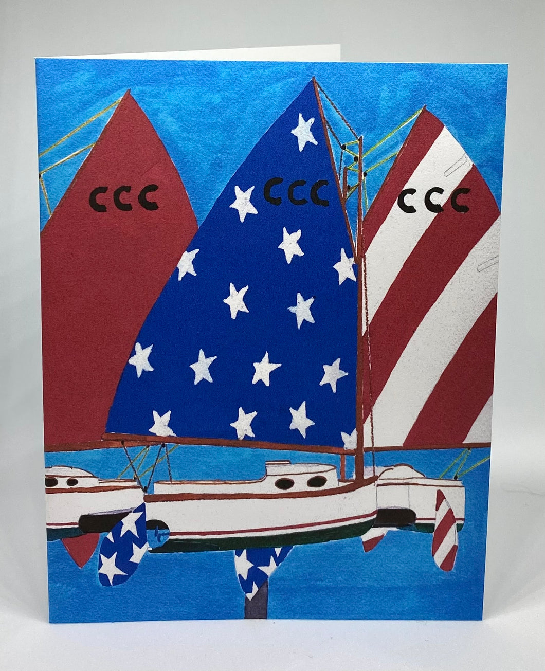 Red, White & Blue Catboat Whirligig | Hand Cut Card