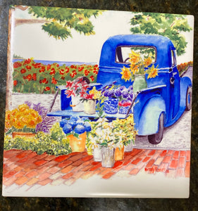 Blue Farmer's Market Truck with Flowers