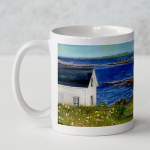 Isle of Shoal off the coast of New Hampshire and Maine.  Image wraps around all the way to the handle.  Morning coffee with the sea!