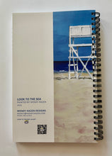 Load image into Gallery viewer, This is the back cover of the Look to the Sea Notebook or journal.  It has order information.