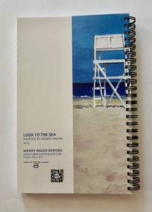 This is the back cover of the Look to the Sea Notebook or journal.  It has order information.