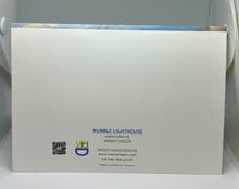 Load image into Gallery viewer, Back of Nubble Lighthouse Card with reordering information plus QR code
