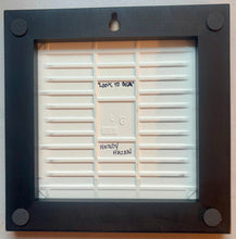 Load image into Gallery viewer, back of the ceramic tile placed in wooden frame.   It illustrates the hanger and the four cushioned pads on each corner of the frame itself.