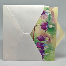 Load image into Gallery viewer, Bleeding Heart card coming out of an envelope.