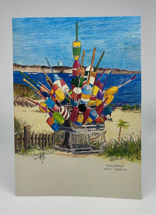 The entrance to MacMillan's Wharf in Provincetown on Cape Cod use to have this old wooden lobster trap with multiple Lobster buoys sticking out of it at all angles.  I believe these represent the lobstermen who fish or fished out of Provincetown.  Or they could be 'wash ashores' as well.  Anyway, this wonderful motif and a nod to the fishing heritage of Provincetown is no longer there.  Glad I captured it when I did.
