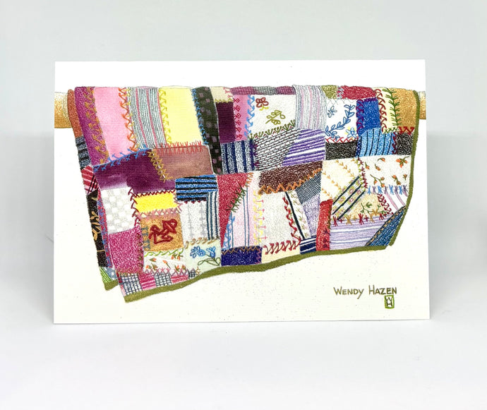 A very colorful crazy quilt stitched in 1876.