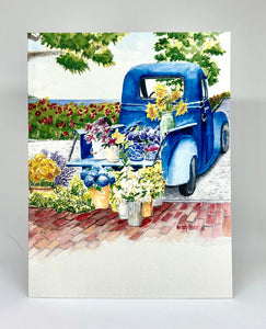Farmer's Market Blue Truck - Floral | Hand Cut Card