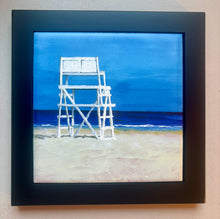 Load image into Gallery viewer, Lifeguard Stand Ceramic Tile set into a black wooden frame looking out to Sea.