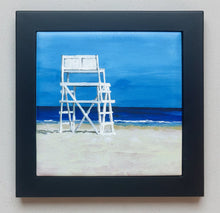 Load image into Gallery viewer, Lifeguard Stand Ceramic Tile set into a black wooden frame looking out to Sea.