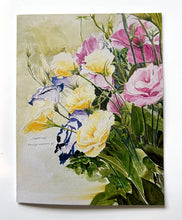 Load image into Gallery viewer, Floral painting with yellow, pink, and blue flowers on a textured background