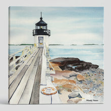 Load image into Gallery viewer, Ceramic tile of Marshal Point lighthouse perched on the rocks with a view to the sea and islands