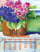 Load image into Gallery viewer, A Nantucket Basket filled pink, blue and white hydrangeas.