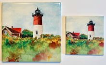 Load image into Gallery viewer, The images are of Nauset Lighthouse in the fall.  comparing the 6"x6" ceramic tile to the 4.25"x4.25" ceramic tile.
