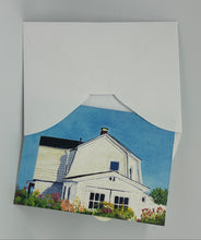 Load image into Gallery viewer, A hand-cut greeting card featuring a watercolor illustration of a house with a blue sky and flowers in the foreground.