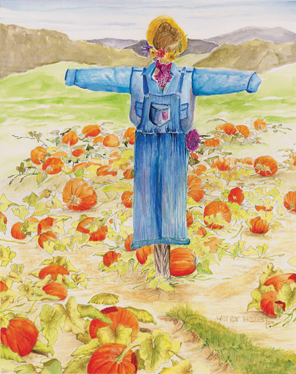 Scarecrow in a Pumpkin field | Giclee` Prints