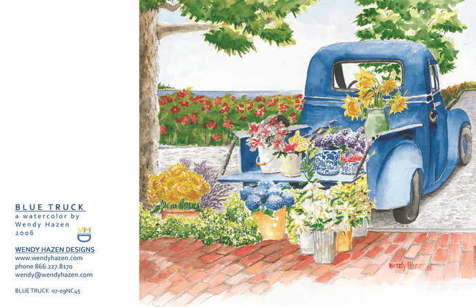 Farmer's Market Blue Truck - Floral | Hand Cut Card