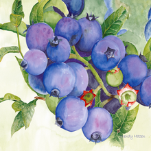 Load image into Gallery viewer, A ceramic tile with colorful blueerries with green leaves backround.