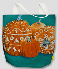 Load image into Gallery viewer, A canvas bag with carved pumpkins!  The best trick or treat bag.  Design is on both sides.
