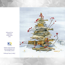 Load image into Gallery viewer, A hand-cut greeting card depicting a driftwood tree adorned with red berries, created by artist Wendy Hazen.