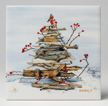 Load image into Gallery viewer, Different pieces of driftwood stacked to represent a 'Christmas Tree' with red berries on branches as ornaments.