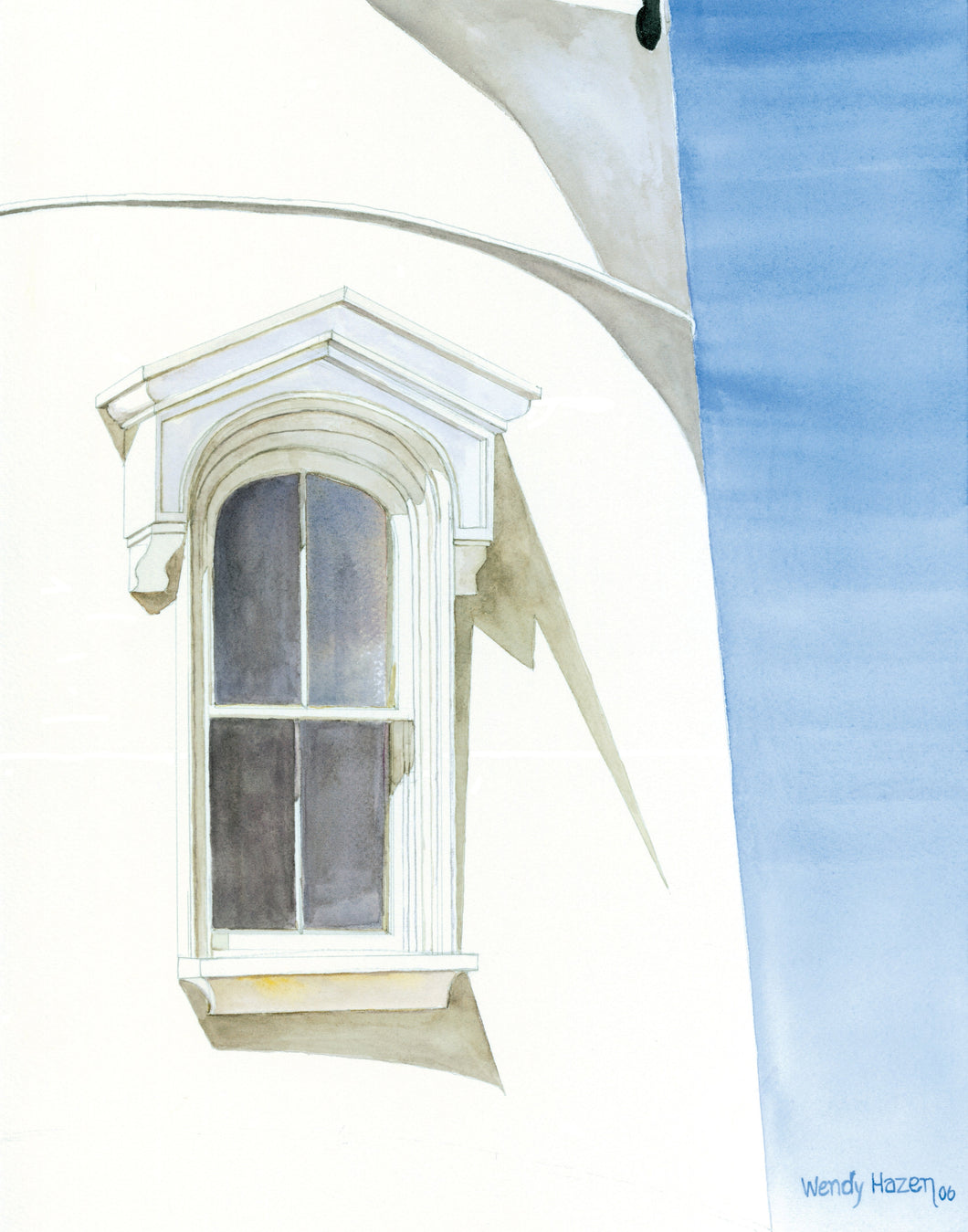 This is a window of the Fort point Lighthouse on the island of New Castle in New Hampshire off the coast of Portsmouth at the Coast Guard Station. 