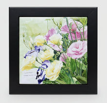 Load image into Gallery viewer, Lisianthus Flowers resembles roses nestled in a wooden black frame