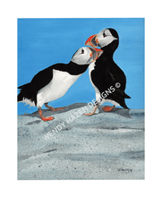 Load image into Gallery viewer, This is a courting pair of Puffins perfect for the month of February.  And how do I know; look at their colorful beaks!  during the winter their beaks are gray; courting season the beak becomes colorful