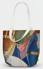 Load image into Gallery viewer, A canvas bag with four rowboats vying for position at the Town dock!  Another boater dream bag. The same design on both sides