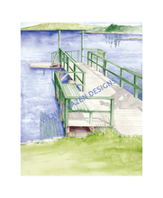 Load image into Gallery viewer, This summer dock is the dock that the artist and her siblings learned to sail and row boats from.  Also swimming with the small islands at low tide to race to.
