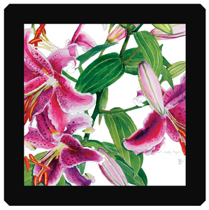 Star Gazer Lilies on Tile with Black Wooden Frame