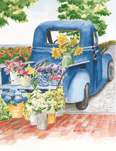 Farmer's Market Blue Truck - Floral | Hand Cut Card