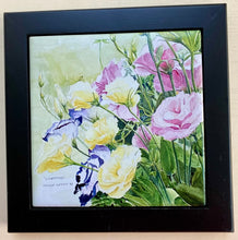 Load image into Gallery viewer, Lisianthus Flowers resembles roses nestled in a wooden black frame