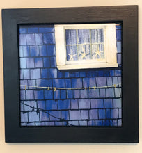Load image into Gallery viewer, Blue Star Fish in the window with lace curtains and a clothes line